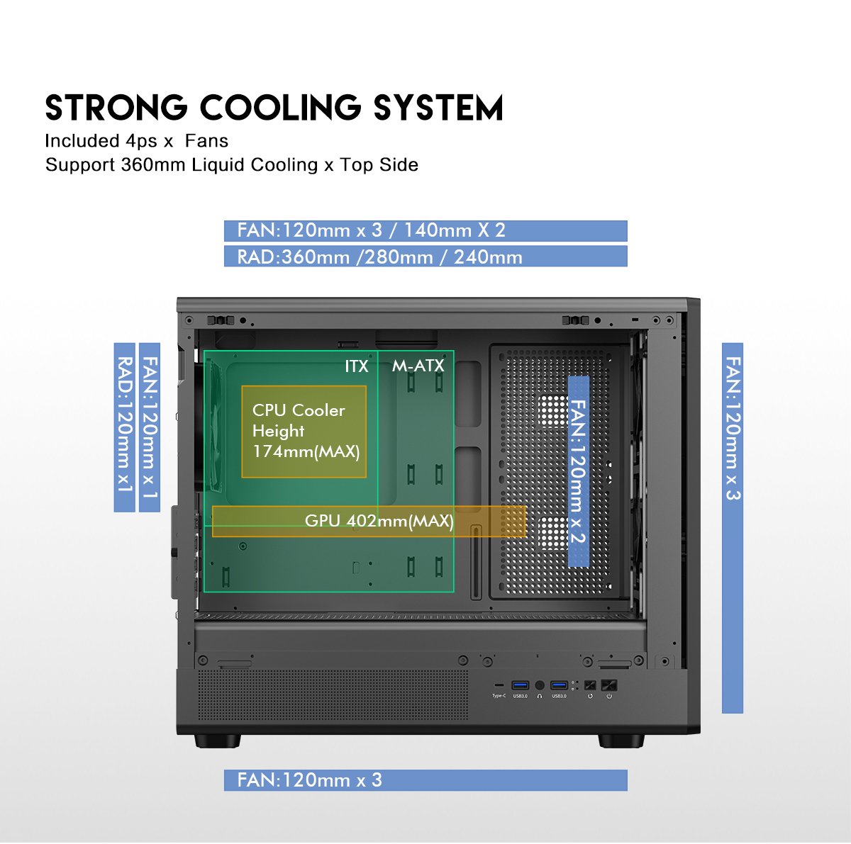 DIYPC DIY-mATX06-Wood Black USB3.0 /Type C Micro ATX Mid Tower